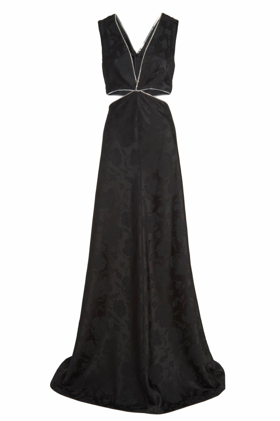 Clothing Markarian NYC | Pyrra Black Jacquard Cut Out Gown With Swarovski Crystal Trim