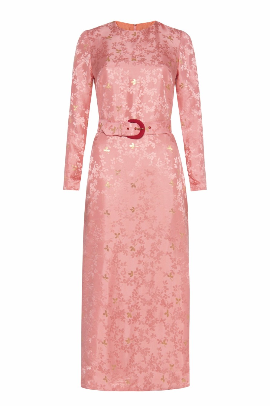 Accessories Markarian NYC | Arizona Dusty Pink Floral Long Sleeve Belted Midi Dress