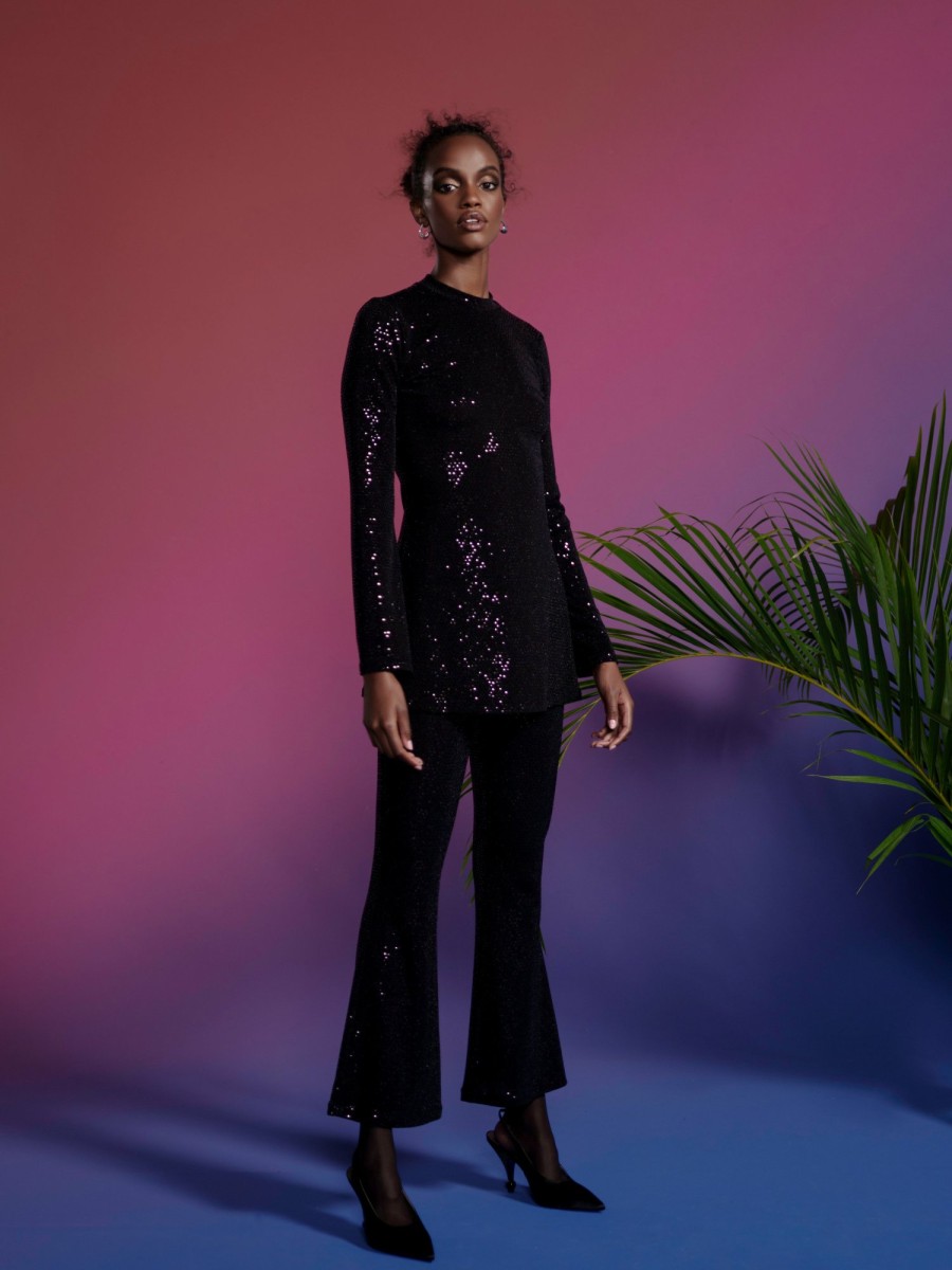 Clothing Markarian NYC | Jade Black Confetti Dot Flare Pant