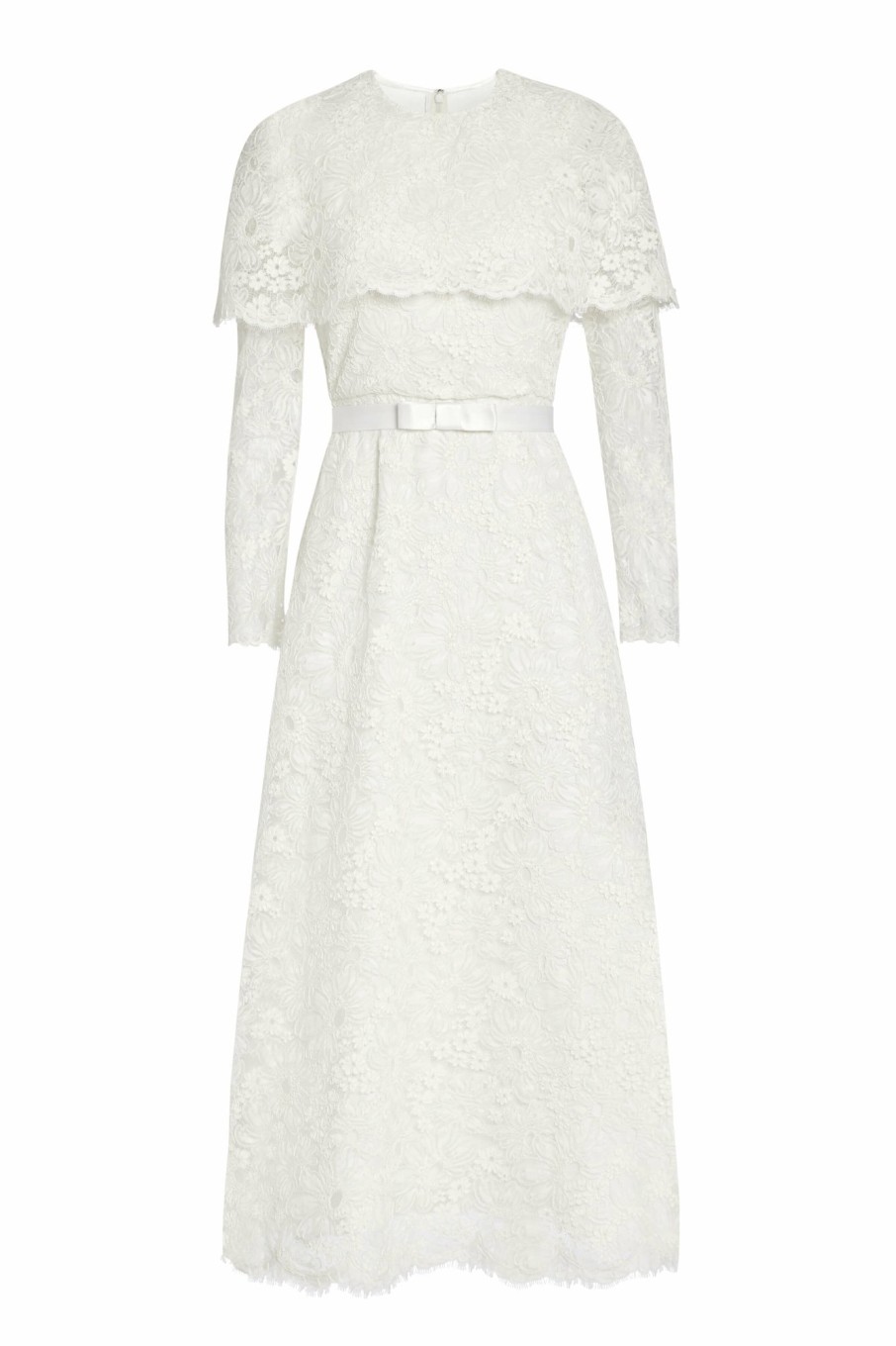 Bridal Markarian NYC | Vera White Lace Capelet Dress With Scalloped Hem