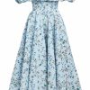 Clothing Markarian NYC | Marlowe Blue Vine Ikat Ruffled Off-The-Shoulder Midi Dress