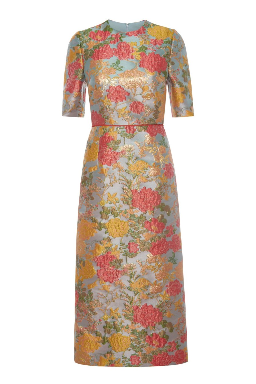 Clothing Markarian NYC | Gladys Floral Jacquard Short Sleeve Midi Dress