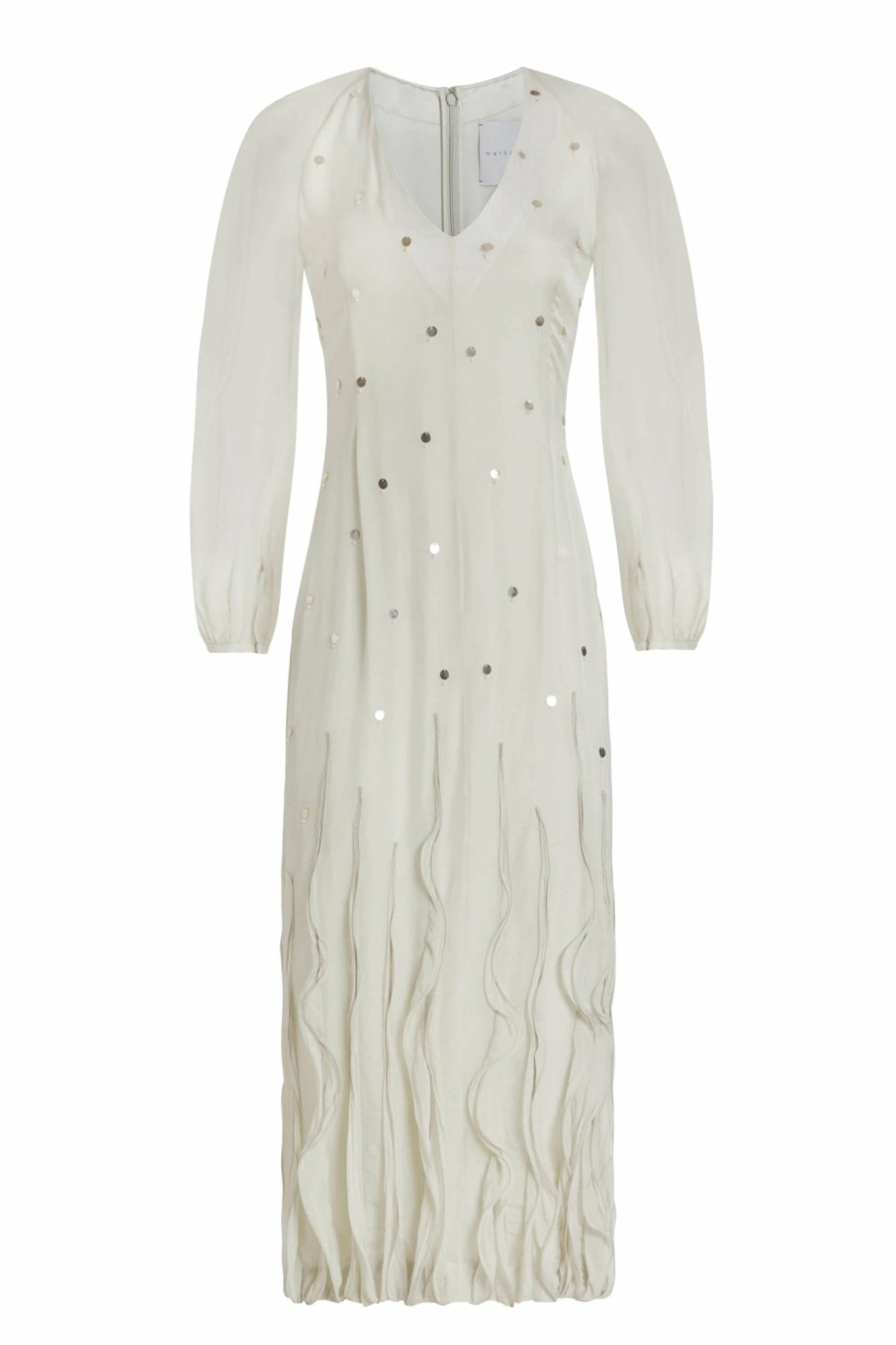 Clothing Markarian NYC | Phyllis Mint Chiffon Hand Beaded Blouson Sleeve Midi Dress