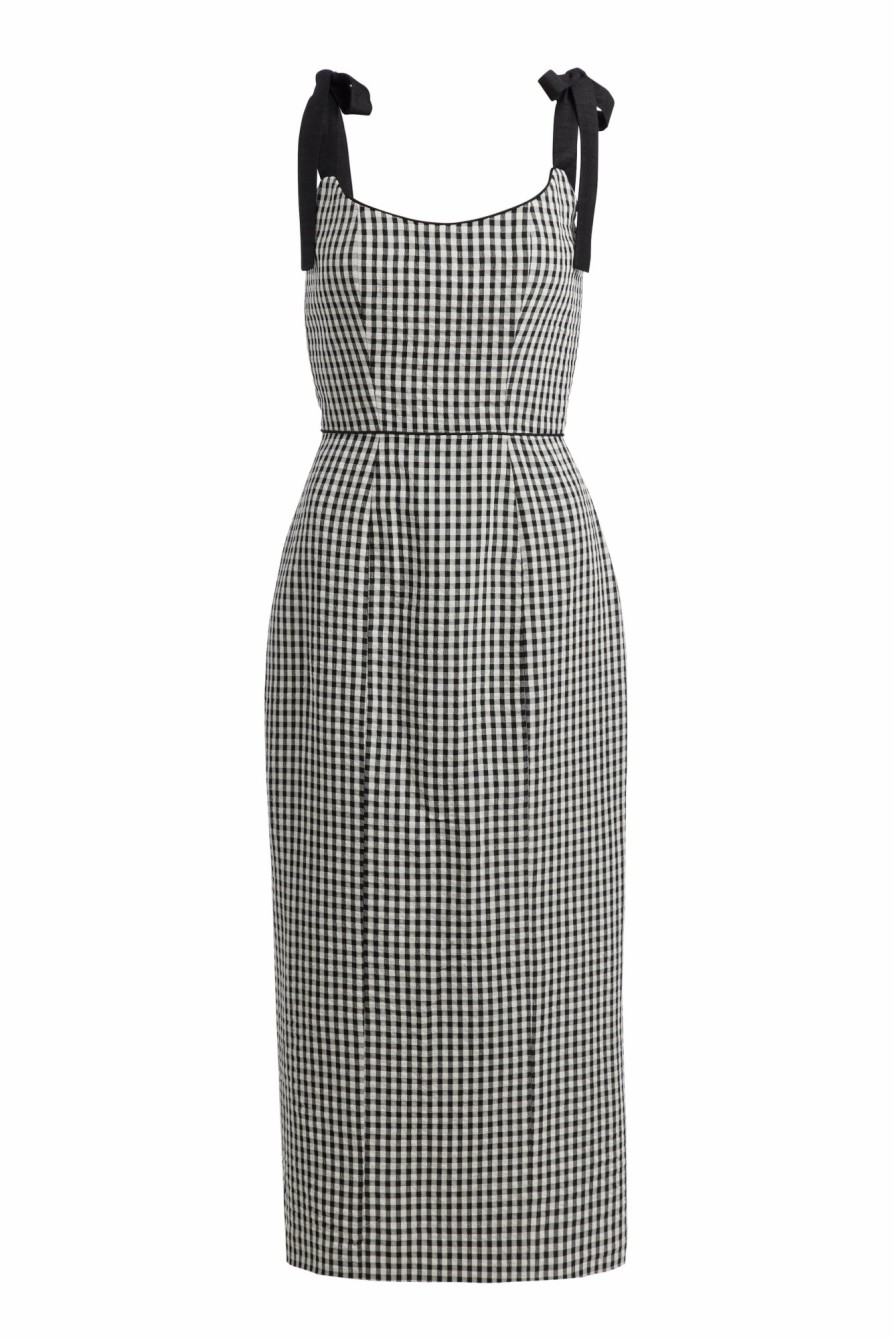 Clothing Markarian NYC | Presley Black And White Gingham Tie Strap Corset Dress