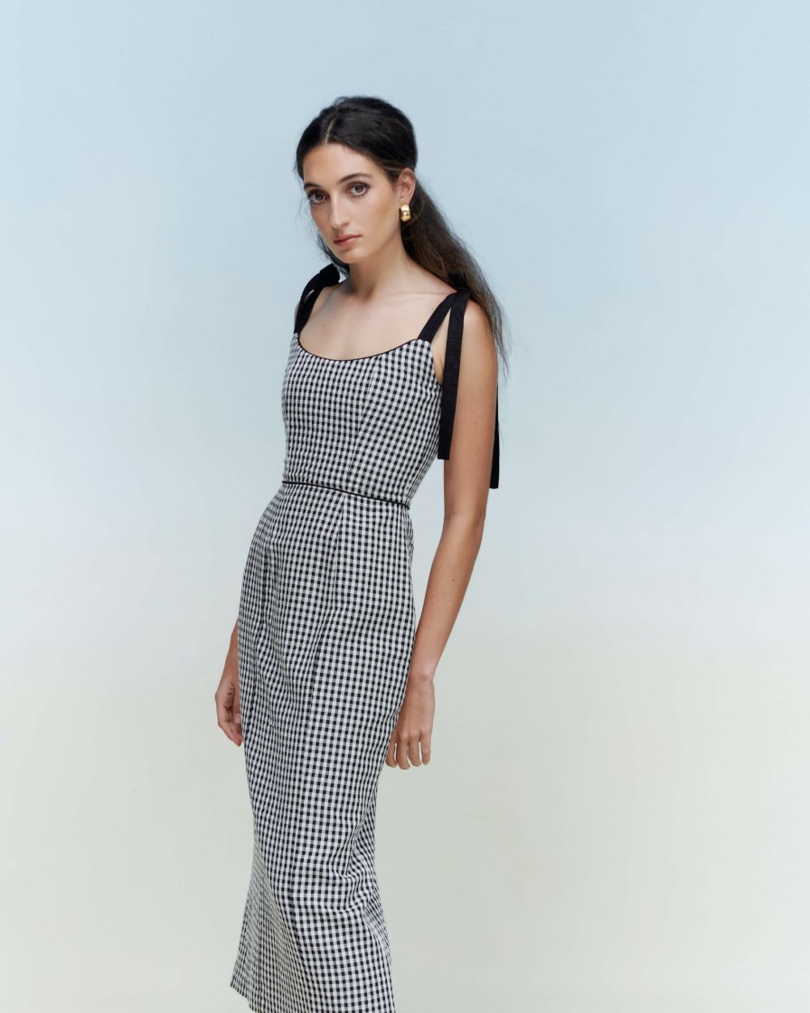 Clothing Markarian NYC | Presley Black And White Gingham Tie Strap Corset Dress