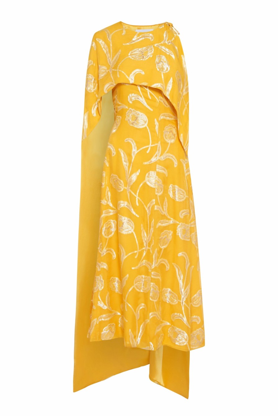 Clothing Markarian NYC | Kennedy Yellow Floral Cape Dress