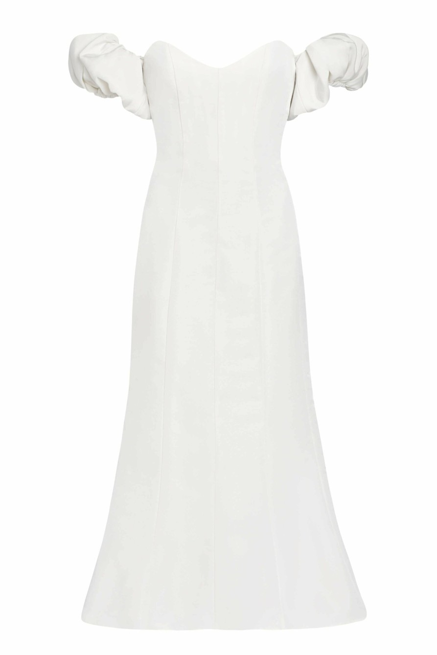 Bridal Markarian NYC | Maria White Silk Dress With Puff Sleeves