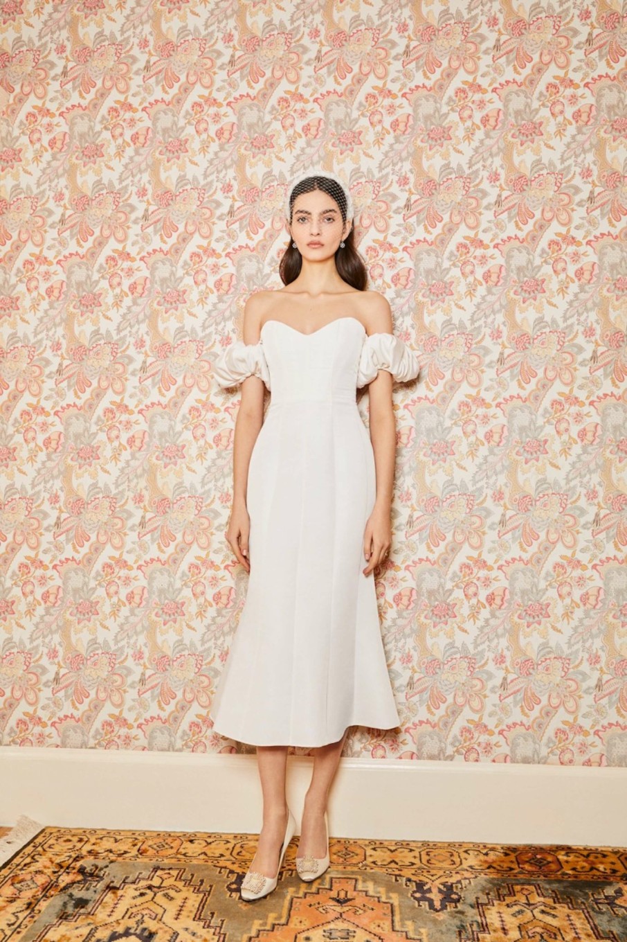 Bridal Markarian NYC | Maria White Silk Dress With Puff Sleeves