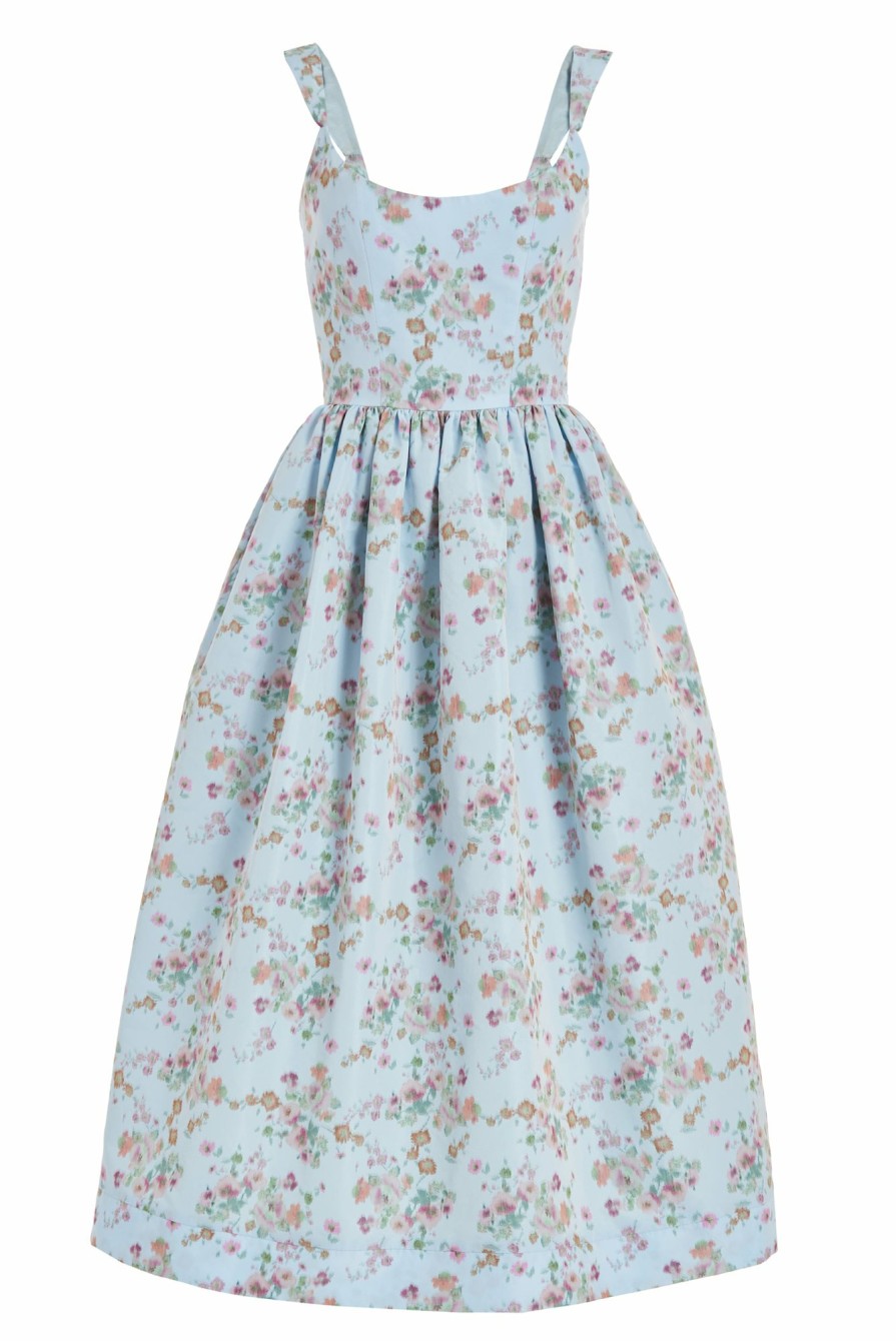 Clothing Markarian NYC | Apple Blue Ikat Floral Corset Dress