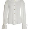 Clothing Markarian NYC | Amara Off-White Crinkle Chiffon Scalloped Collar Button Down Blouse