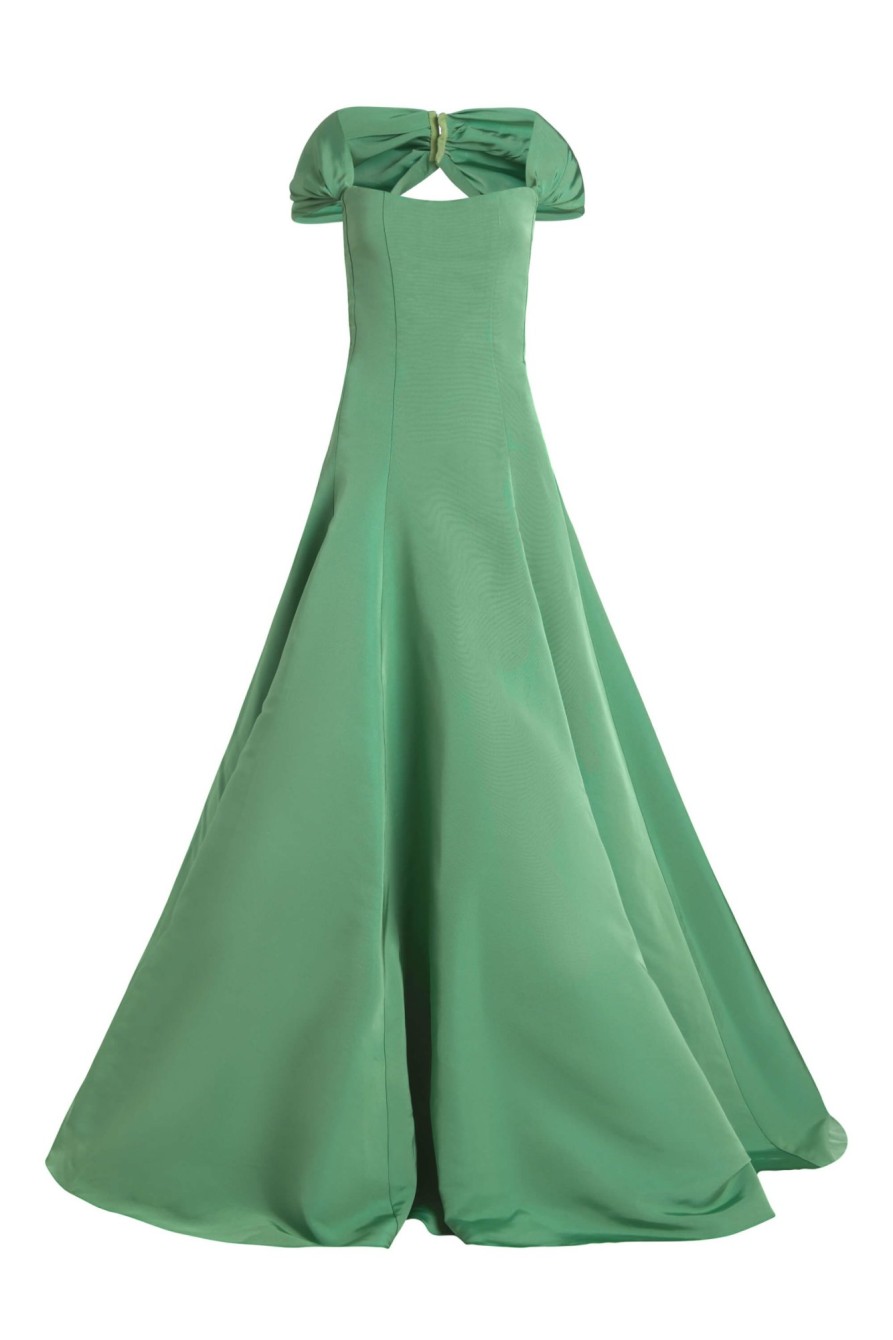 Clothing Markarian NYC | Vittoria Leaf Green Faille Drop Waist Gown