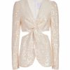 Clothing Markarian NYC | Rose White Sequin Side Cutout Top With Twist Front Detail