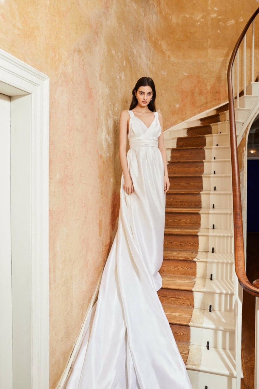 Bridal Markarian NYC | Hazel White Silk Tulip Column Gown With Train