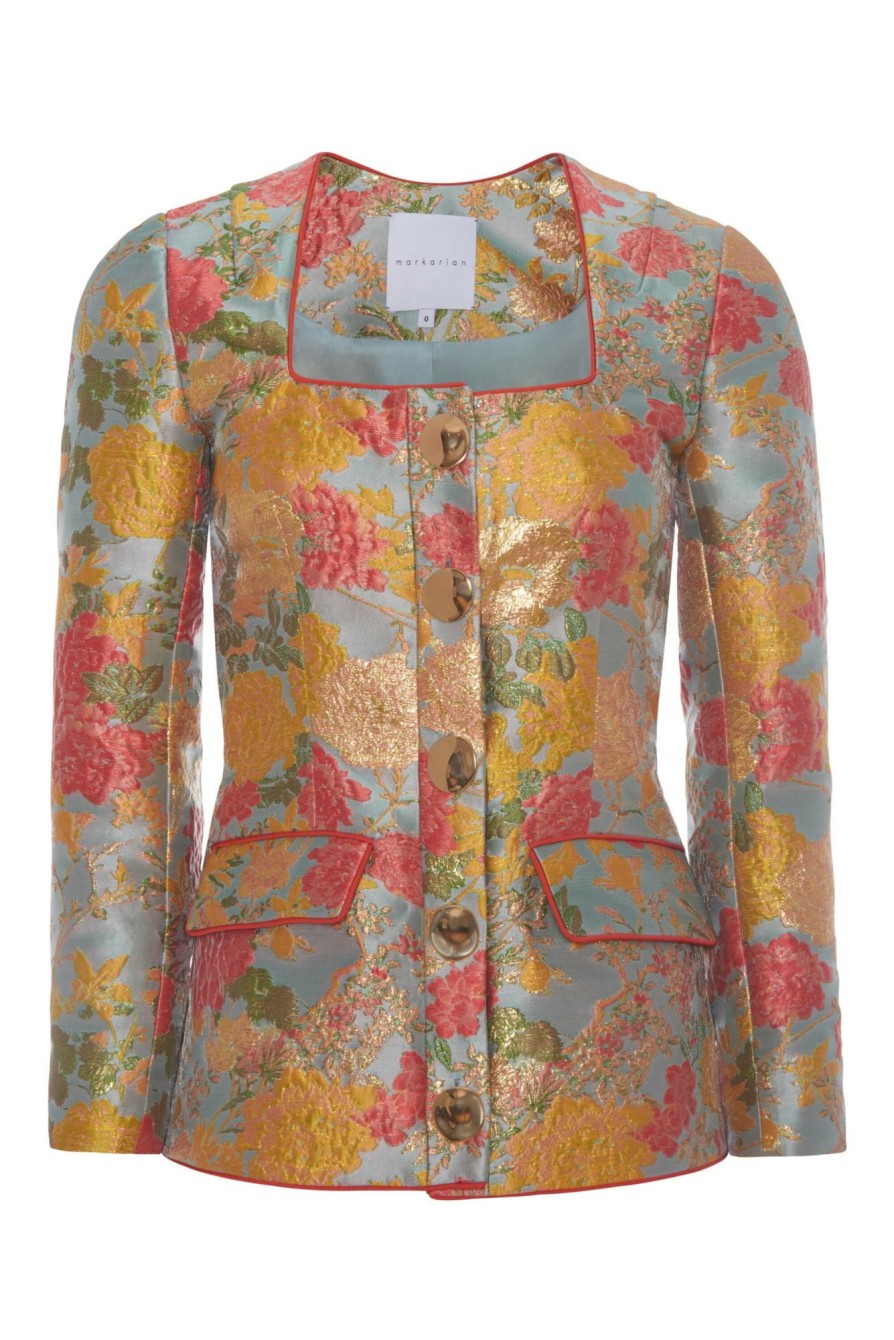 Clothing Markarian NYC | Chiara Floral Jacquard Trapezoid Neckline Jacket