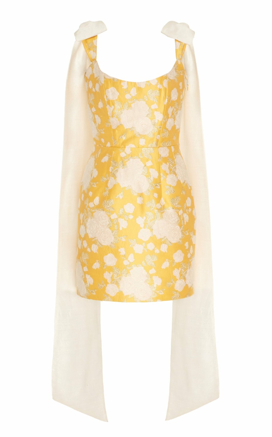 Clothing Markarian NYC | Celestia Yellow Floral Brocade Corset Mini Dress