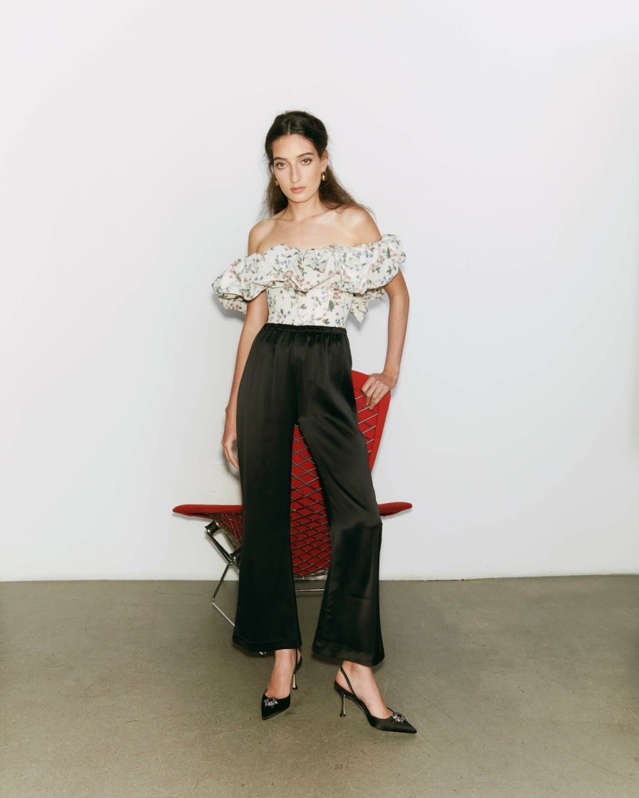 Clothing Markarian NYC | Melody Off White Vine Ikat Ruffled Off-The-Shoulder Top