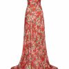 Clothing Markarian NYC | Tallulah Red Rose Floral Strapless Gown With Asymmetric Draped Skirt