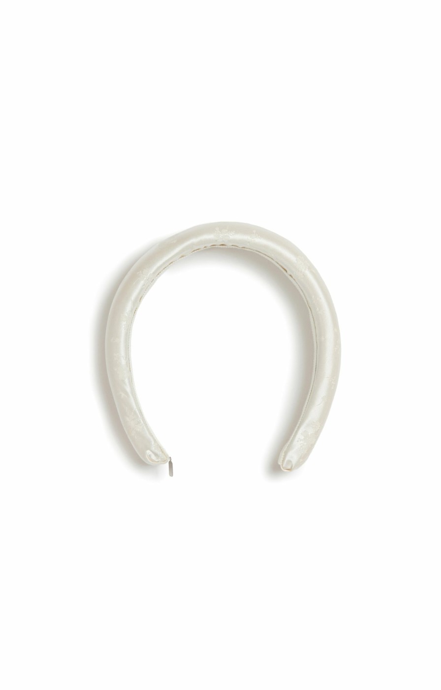 Bridal Markarian NYC | Bruna Sculptural Padded Headband In White Satin Floral