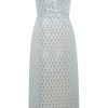 Clothing Markarian NYC | Marcella Ice Blue Daisy Brocade Strapless Shell Bodice Midi Dress