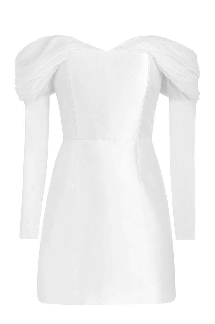 Bridal Markarian NYC | Mia White Silk Mini Dress With Neckline Drape