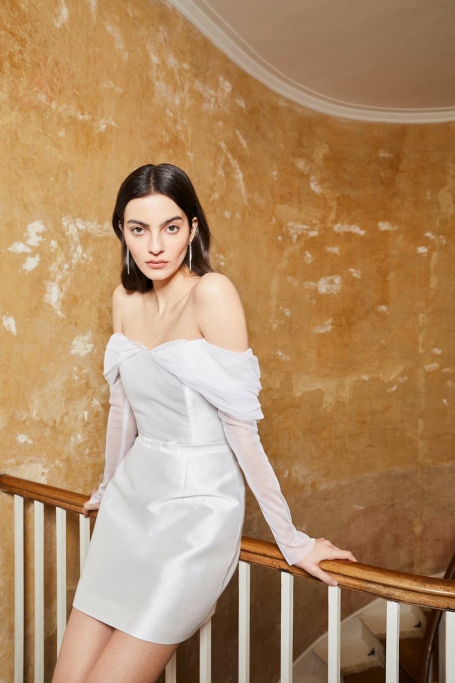 Bridal Markarian NYC | Mia White Silk Mini Dress With Neckline Drape