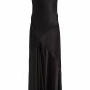 Clothing Markarian NYC | Loretta Black Satin Strapless Draped Front Midi Dress