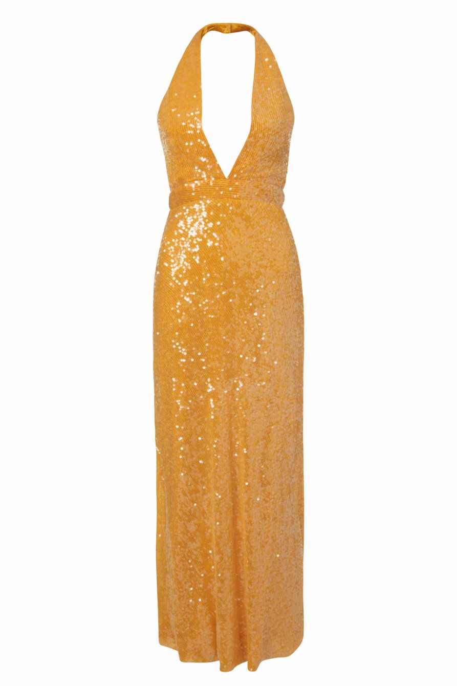 Clothing Markarian NYC | Valerie Saffron Sequin Halter Dress