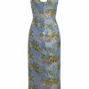 Clothing Markarian NYC | Sommer Blue Metallic Brocade Paneled Corset Midi Dress