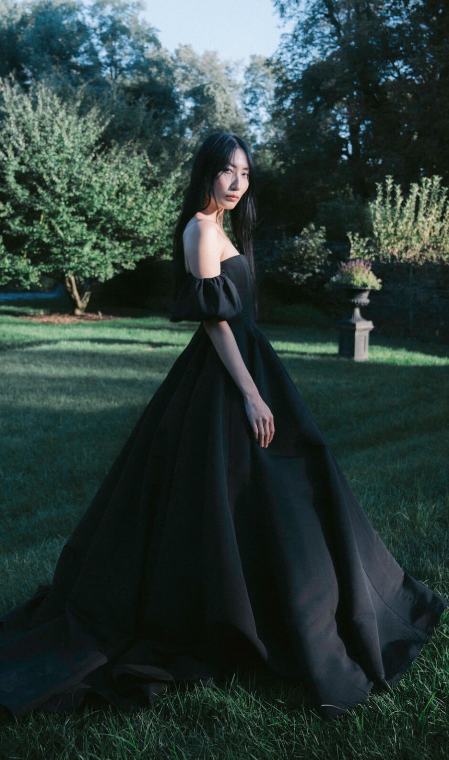 Clothing Markarian NYC | Thalia Black Silk Faille Gown With Off-The-Shoulder Puff Sleeves