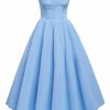 Clothing Markarian NYC | Fiorela Light Blue Silk Faille Strapless Midi Dress