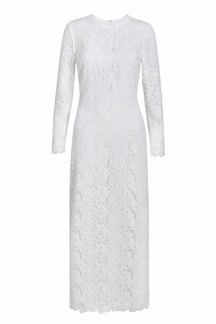 Bridal Markarian NYC | Arizona White Crochet Lace Long Sleeve Midi Dress